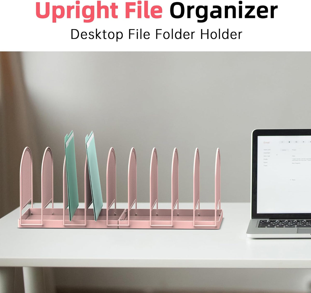 SUPEASY File Organizer 9-Section Mesh Desk Organizer, Upright File Organizer Desktop Organizer File Sorter, File Folder Holder for Office Supplies, Pink