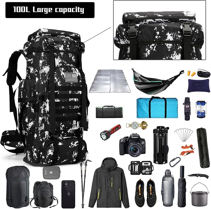 Hiking Backpack for Men 70L/100L Camping Backpack Military Rucksack Molle 3