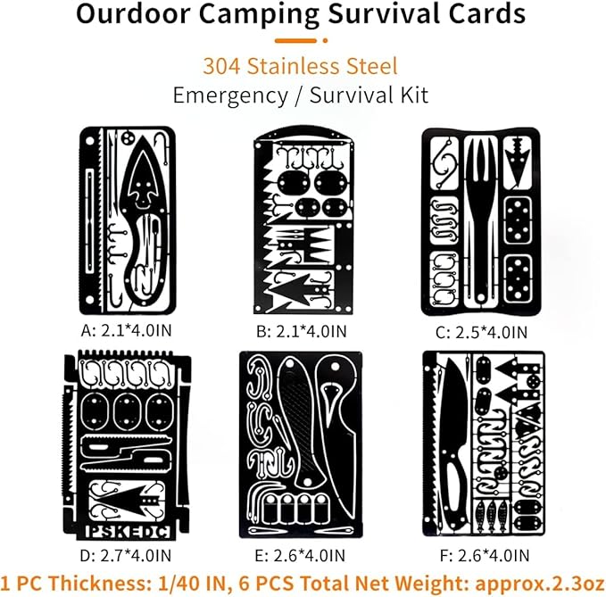 PSKOOK 12 Pcs Survival Multitool Card Emergency Camping Tool EDC Kit in Your