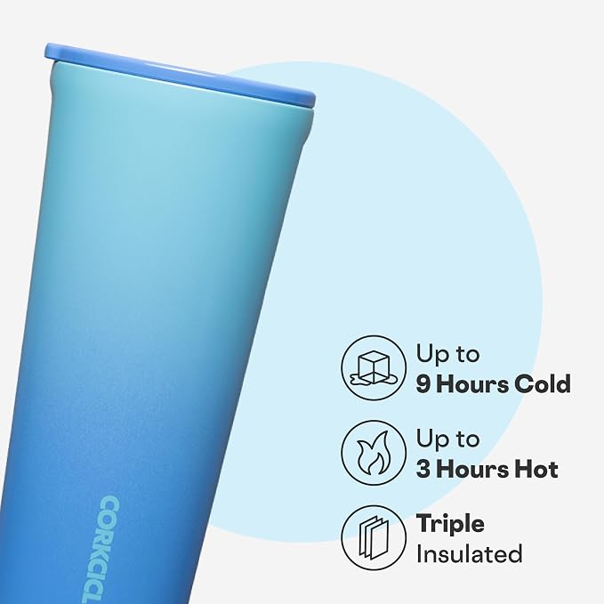 Corkcicle Classic Tumbler - Keeps Drinks Cold 9 Plus Hours - Triple Insulated Stainless Steel Drink Tumbler - Sliding Lid - Summer Drinkware Gift - Keeps Drinks Ice Cold - 24 oz - Boom Box Blue