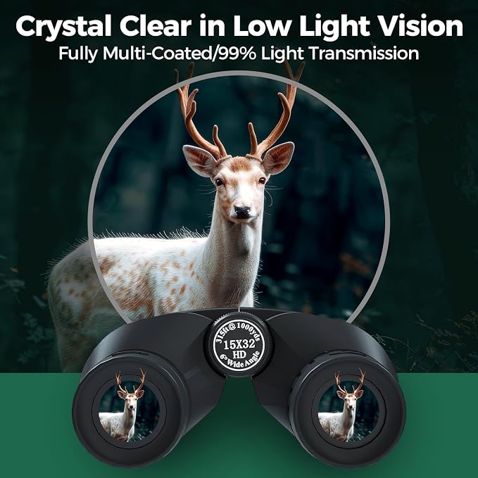 15x32 Compact Binoculars for Adults and Kids, High Power Lightweight Small