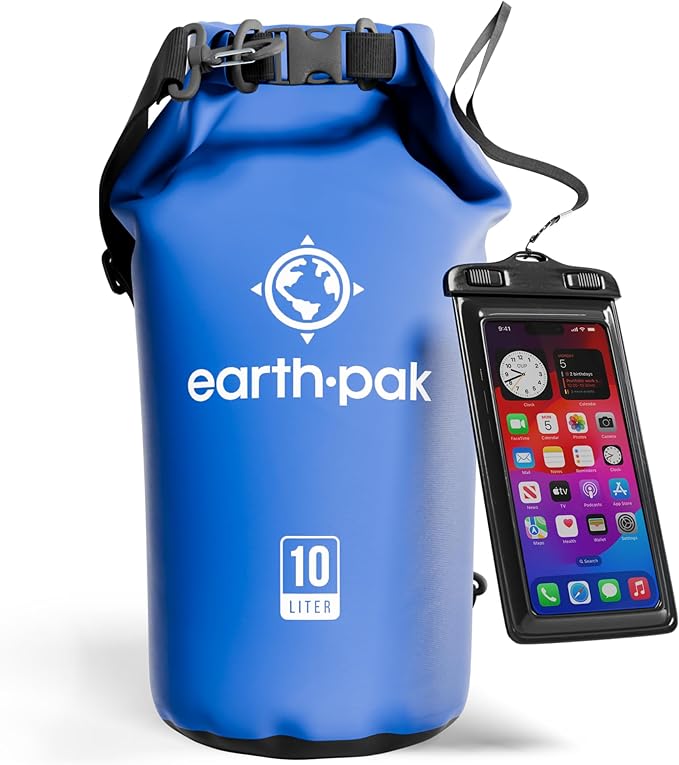 Earth Pak Waterproof Dry Bag - Roll Top Waterproof Backpack Sack Keeps Gear Dry for Kayak with Waterproof Phone Case