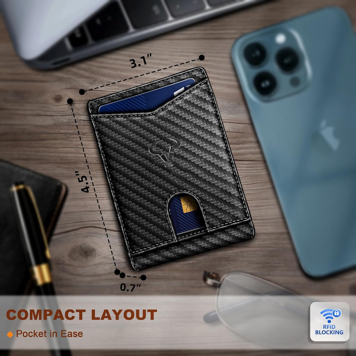 BULLIANT Men Wallet, Slim Leather Wallet Front Pocket Card Holder Gift For Men 11 Slots RFID Blocking