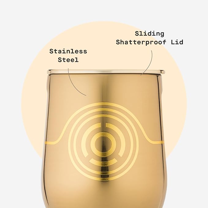 Corkcicle Stemless Insulated Wine Glass Tumbler - Beverages Cold 6 Hours & Hot 3 Hours - Stainless Steel - Easy-Grip - Summer Drinkware Gift - Keeps Drinks Ice - 12 oz - C-3PO
