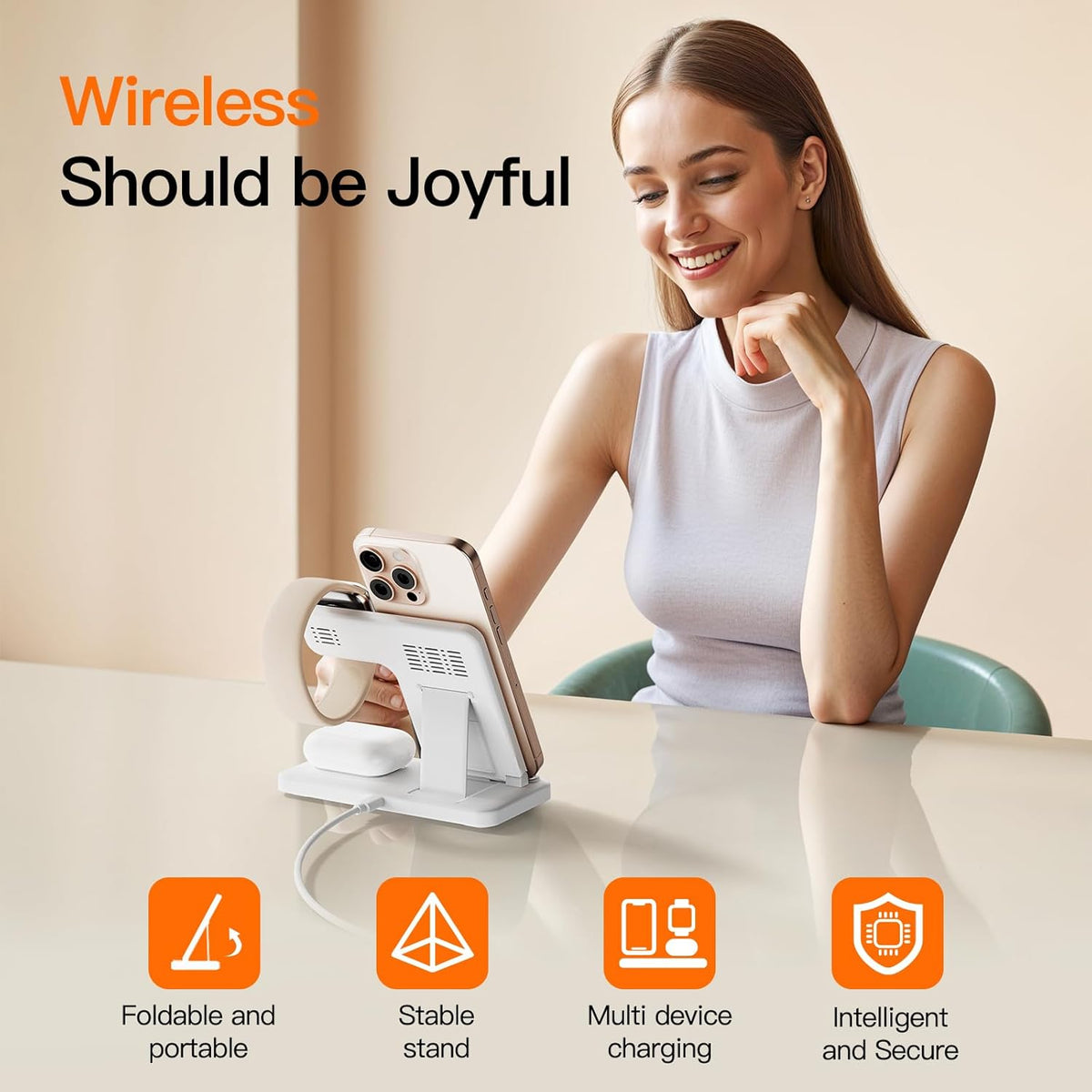 2025 3 in 1 Wireless Charger for iphone17 16 15 14 13 12 11 XR 8, Apple Charging Station for Apple Watch 10/9/Ultra/8/7/SE/6/5/4 & AirPods Series, Wireless Charging Station for Multiple Devices Apple