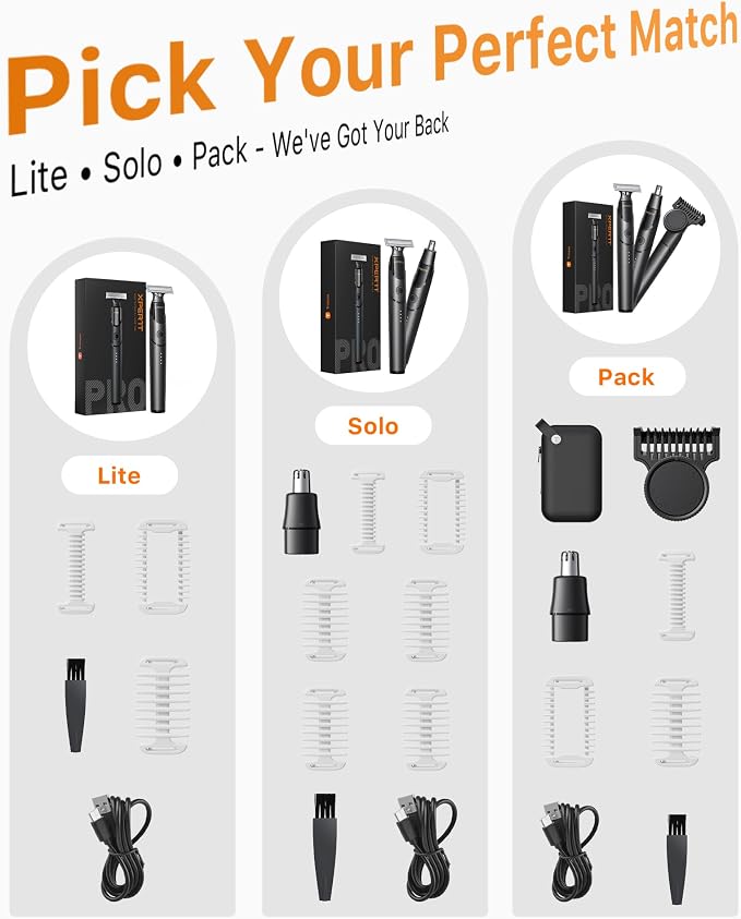 Beard & Nose Hair Trimmer Kit, 12 in 1 Rotating Comb, Travel Body Hair Electric