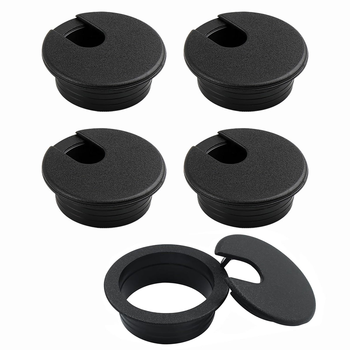 Desk Grommet 2 Inch 4 Pack Sturdy ABS Plastic Desk Hole Cover for Cables Detachable Desk Hole Grommet for Organizing Home & Office Table Cables - Black