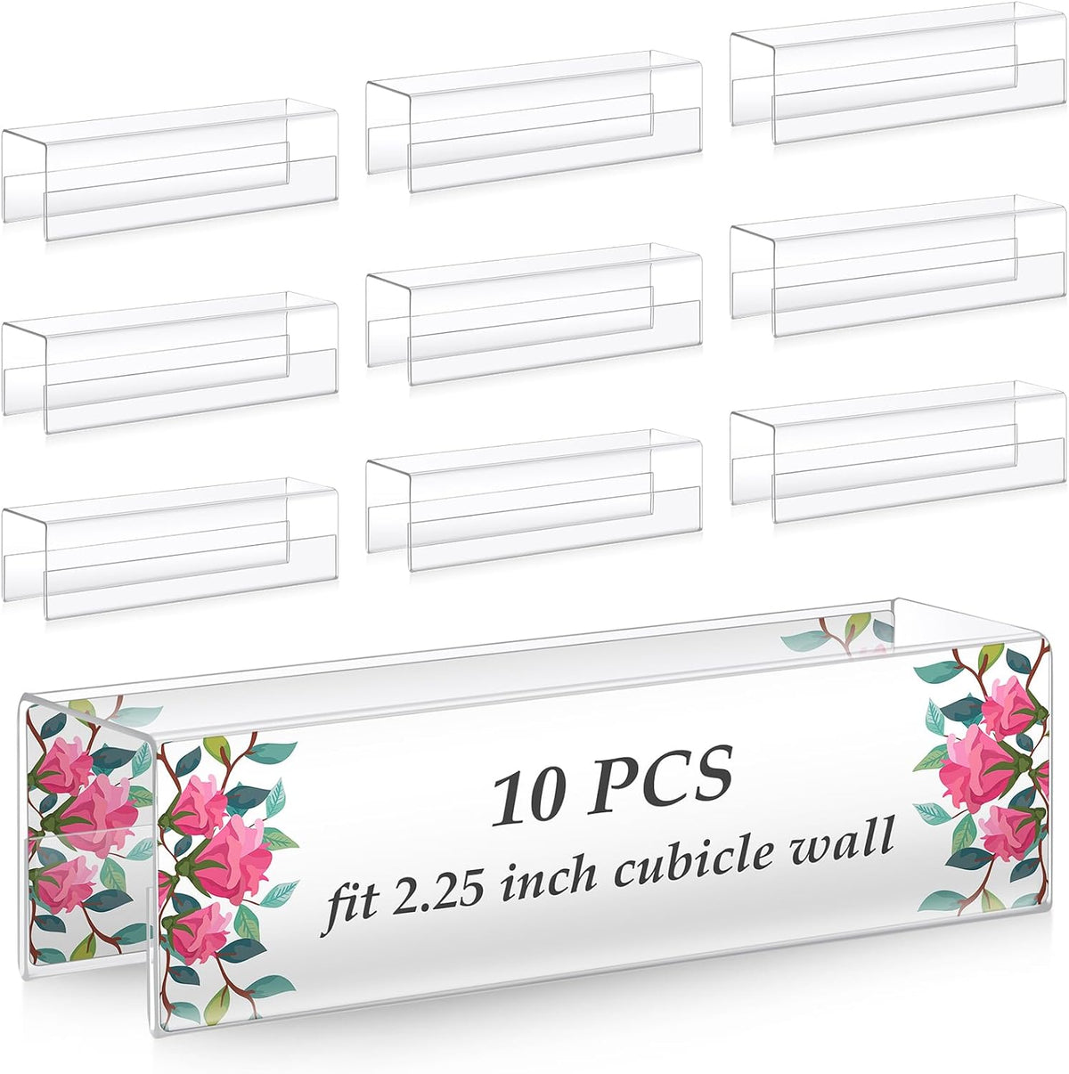 10 Pcs 2.25 Inch Cubicle Name Plate Holders Bulk Clear Double Sided Name Sign Tags for Home Library Doors Office Classroom 8.5 x 2.5 x 2.4 Inch