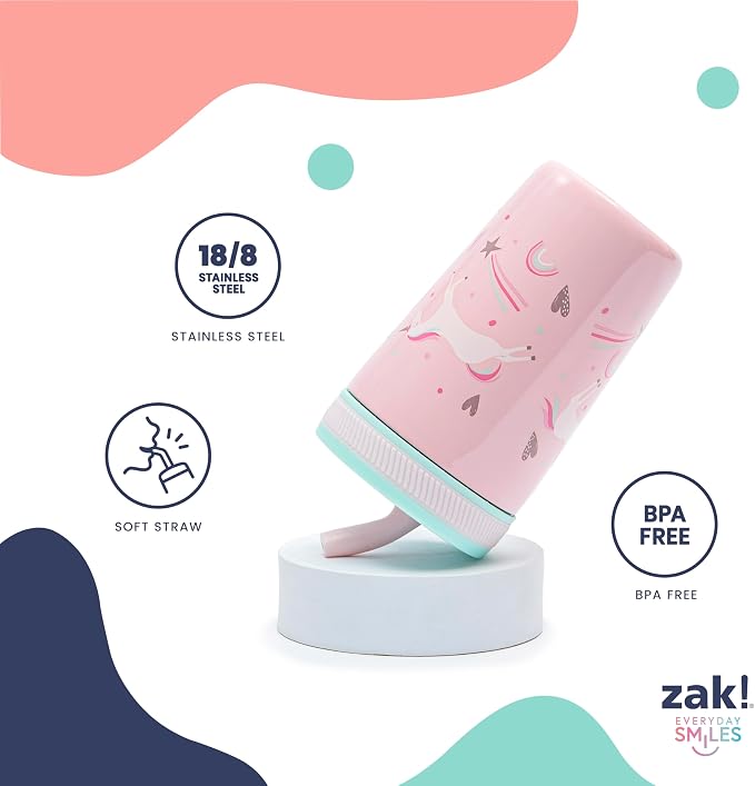 Zak Designs Kelso Toddler Cups For Travel or At Home, 12oz Vacuum Insulated Stainless Steel Sippy Cup With Leak-Proof Design is Perfect For Kids (Spaceships)