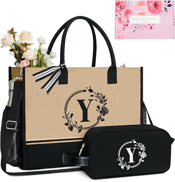 TOPDesign Personalized Initial Canvas Tote Bag,