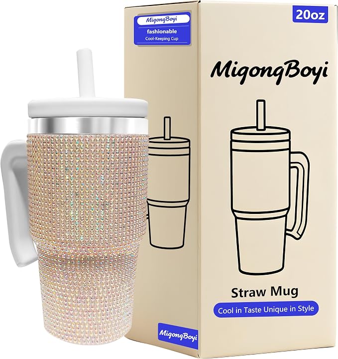 20-OZ Insulated Water Bottle,Insulated Stainless Steel Tumbler,Reusable Cold Drink Thermos,BPA-Free, Double-Wall Stainless Steel Water Bottle (White-Diamond, 20, Fluid Ounces)