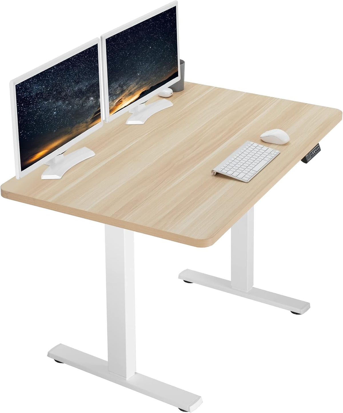 VIVO Electric 48 x 30 in Standing Desk, Memory Height Adjustment, 1B Series, One-Piece Light Wood Top, White Frame, DESK-KIT-1W5C