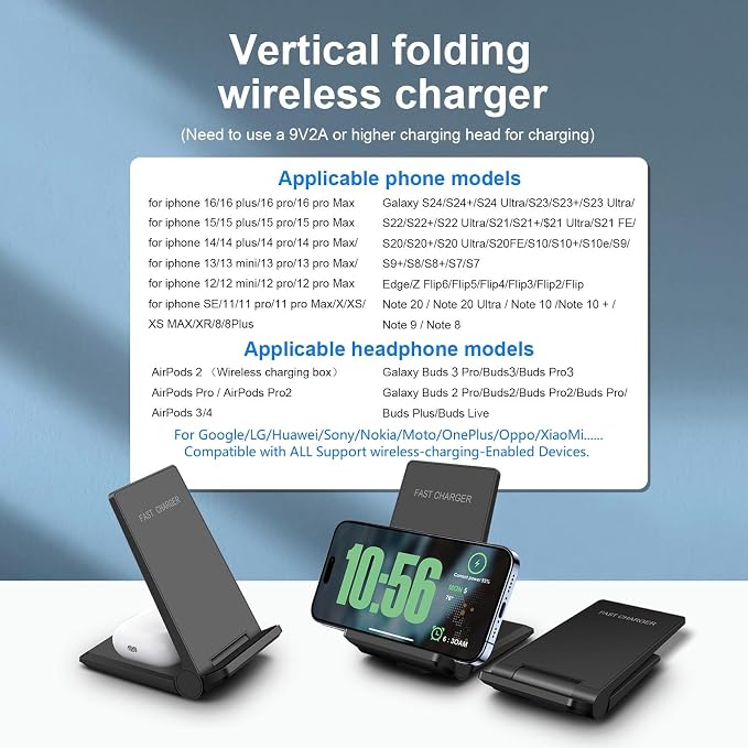 25W Wireless ChargerFoldable 2 in 1 Wireless Charging Station for Apple iPhone 16/16 Pro/15/14/13/12/11/Plus/SE/X/AirpodsPDKUAI 15W Fast Dual Wireless Induction Charge Stand for Samsung/LG