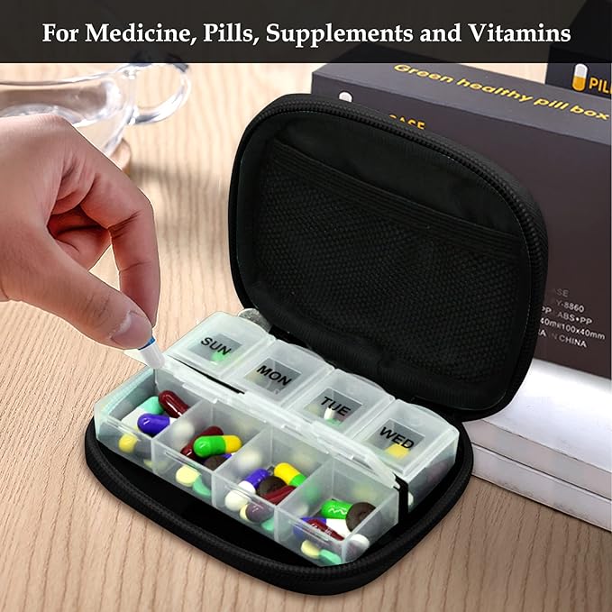 Serfeymi Weekly Travel Pill Organizer Pill Case