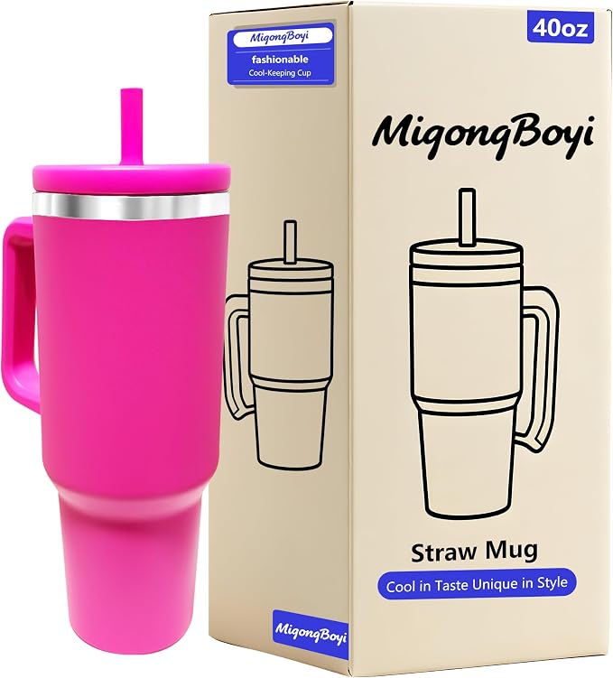 40-OZ Insulated Water Bottle,Insulated Stainless Steel Tumbler,Reusable Cold Drink Thermos,BPA-Free, Double-Wall Stainless Steel Water Bottle (Rose Red, 40, Fluid Ounces)