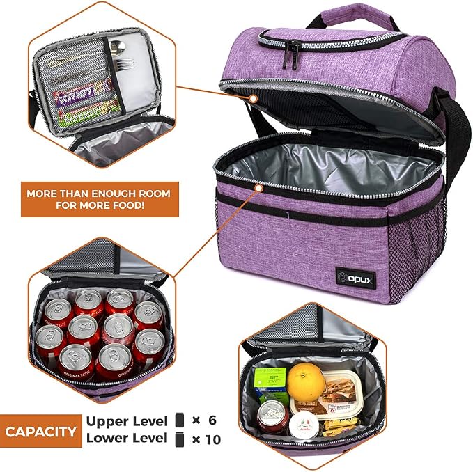 OPUX Lunch Box For Women, Insulated Large Lunch Bag Adult Work, Double Decker