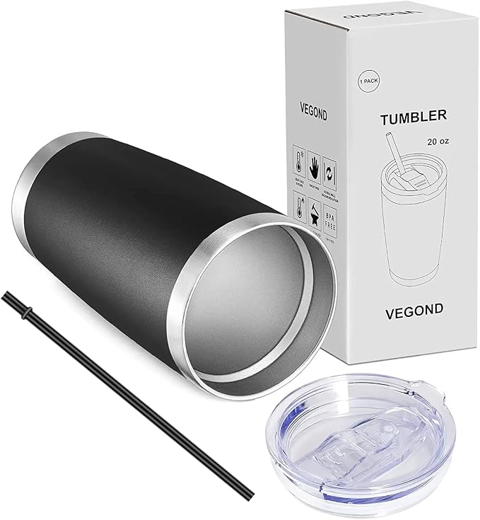 VEGOND 20oz Tumbler with Lid and Straw Stainless Steel Tumbler Cup Bulk Vacuum