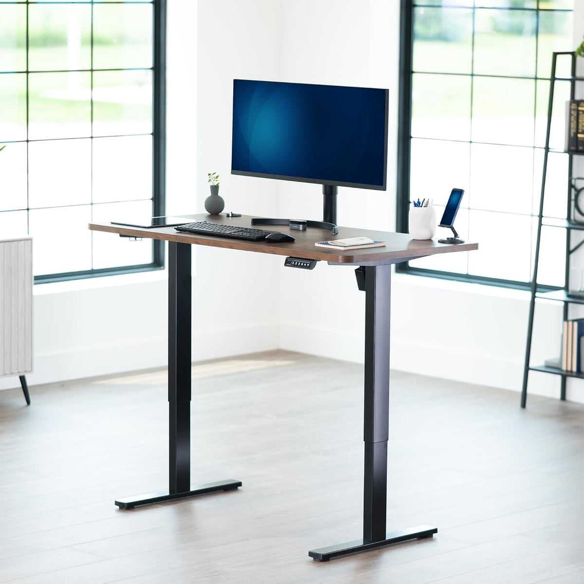 VIVO Electric 55 x 28 in Standing Desk, Memory Height Adjustment, 1B Series, One-Piece Rustic Vintage Brown Top, Black Frame, DESK-KIT-1B55N