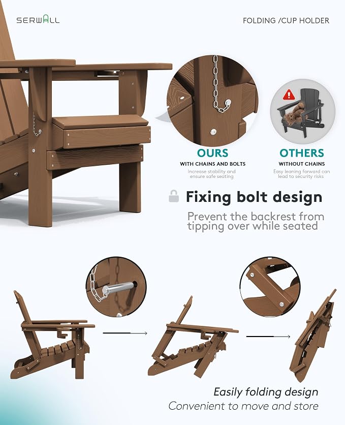 SERWALL Adirondack Chair with Cup Holders