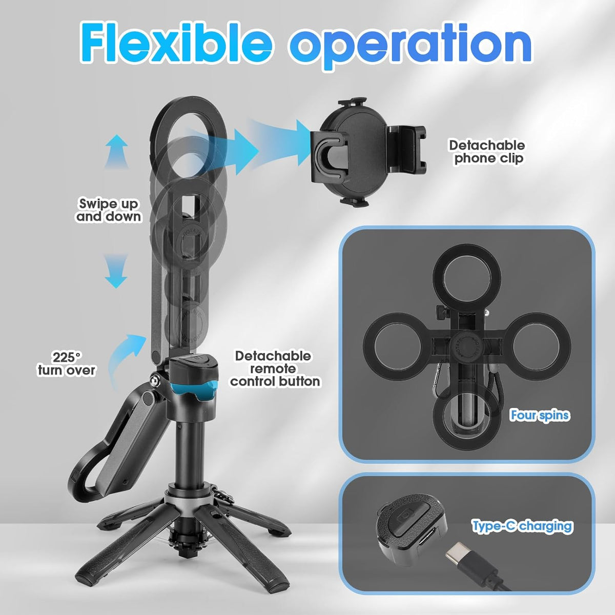 Magnetic Tripod for Phone,2 in 1 for Magsafe Stand＆ Clip Portable Pocket Size Selfie Stick for Android/iPhone,Phone Holder with Wireless Rechargeable Remote Control for Photography, Live Streaming