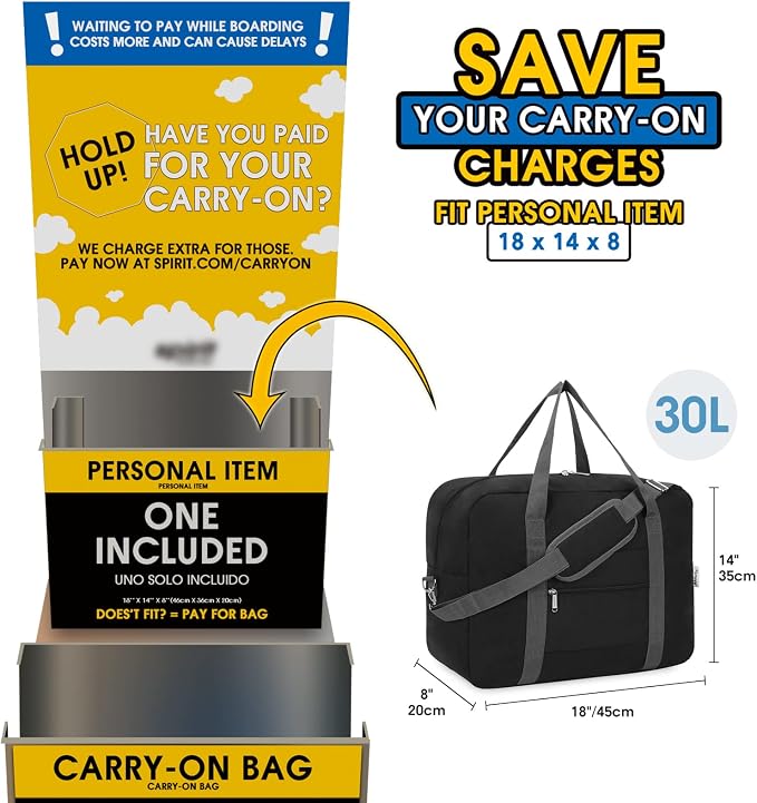 For Spirit Airlines Personal Item Bag 18x14x8 Foldable Travel Duffel Bag Tote