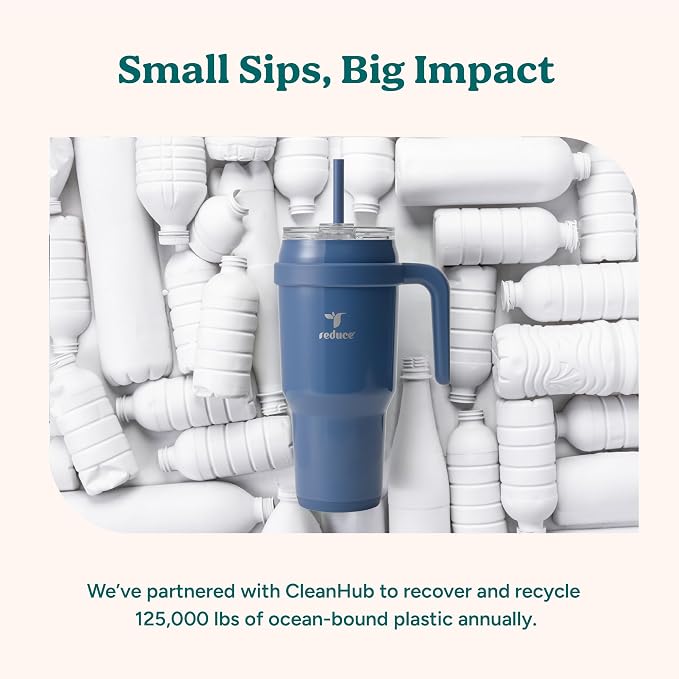 REDUCE 40 oz Stainless Steel Tumbler with Handle - Dual-Wall Vacuum Insulated Travel Mug, Sweat-Proof Lid & Reusable Straw - Keeps Drinks Cold for 24 Hrs, Fits Cupholders, Dishwasher Safe - Matcha