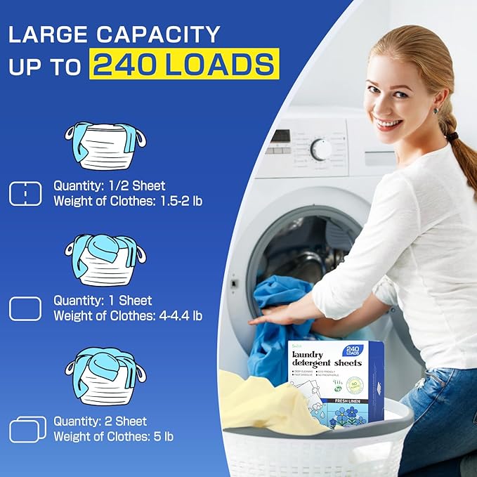 Soulink Laundry Detergent Sheets Fresh Linen Scent 240 Loads，Eco Friendly
