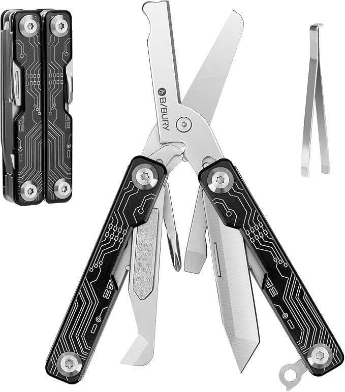 BIBURY Mini Keychain Multitool Scissors B12062B, 9 in 1 Multitool EDC Scissors