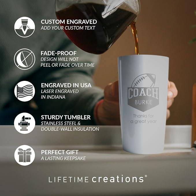 Lifetime Creations Personalized Football Coach Tumbler: Custom Football Coach