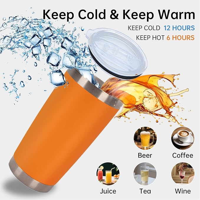 IEOVIEE 32 Pack, 20oz Stainless Steel Bulk Tumblers with Lids and Straws, Double Wall Insulated Travel Coffee Mug, Durable Powder Coated Tumbler Bulk Cup for Cold and Hot Drinks(Orange)