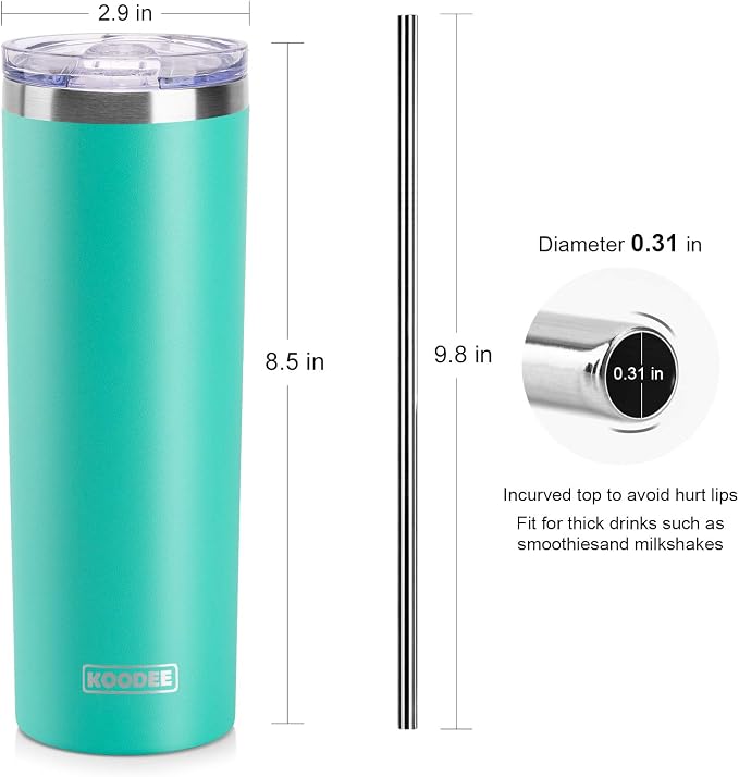 koodee 20 oz Stainless Steel Skinny Tumbler Double Wall Insulated Water Tumbler