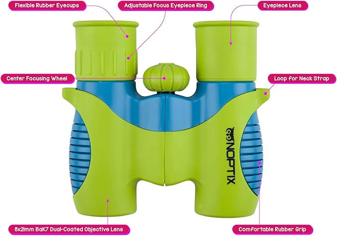 Binoculars for Kids, Girls or Boys Real Kids Binoculars in Vibrant Green Blue
