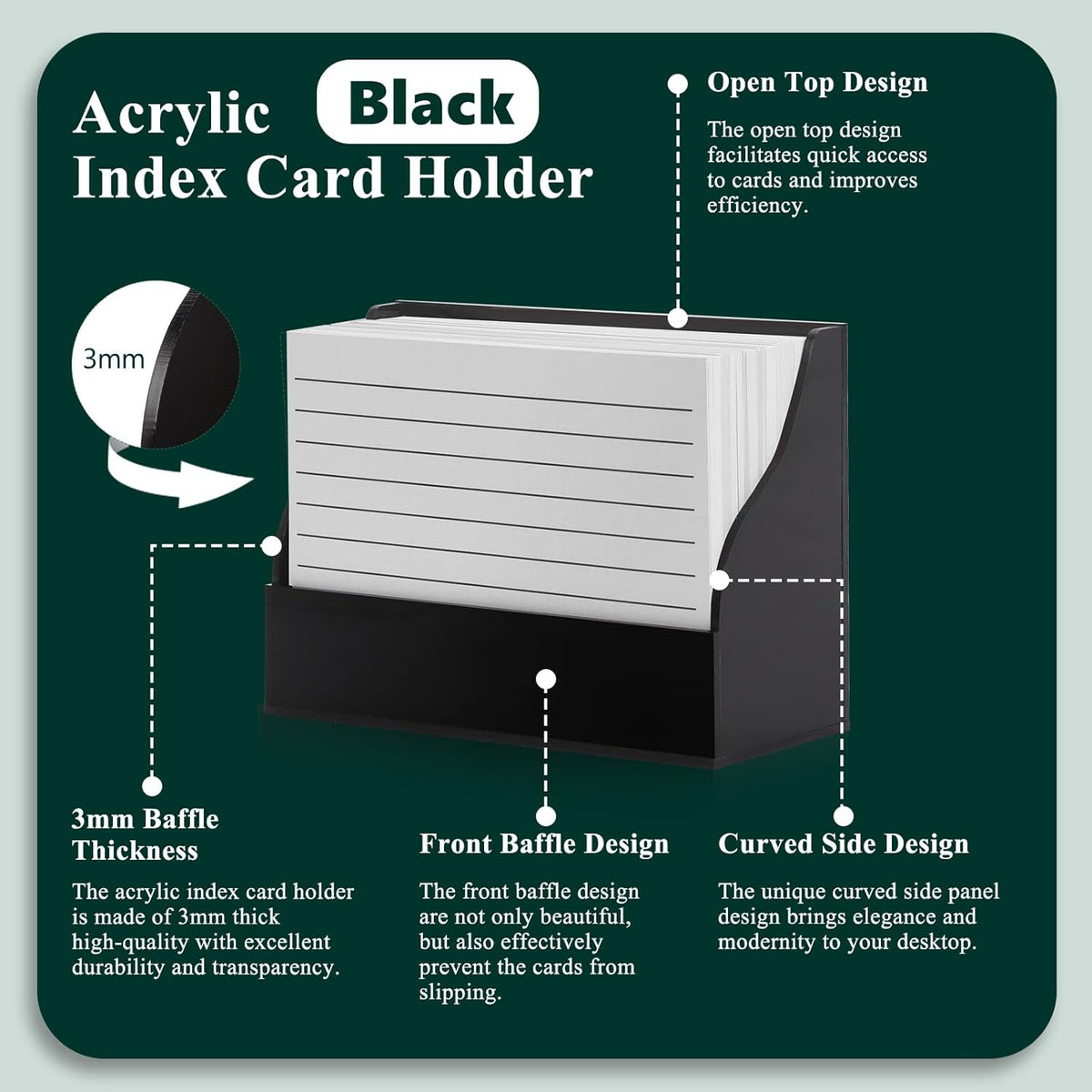 2 Pack Black Index Card Holder 3 X 5 Note Card Organizer Acrylic Index Card Box Flash Card Storage Box Postcard Display Stand Business Card Holder Desktop for Business Office(No Card)