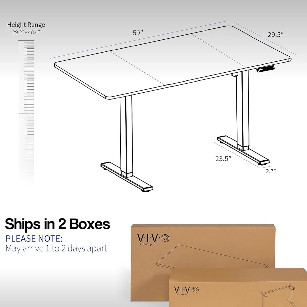 VIVO Electric 60 x 30 in Standing Desk, Memory Height Adjustment, 1B Series, Dark Gray Top White Frame, DESK-KIT-1W6G-30