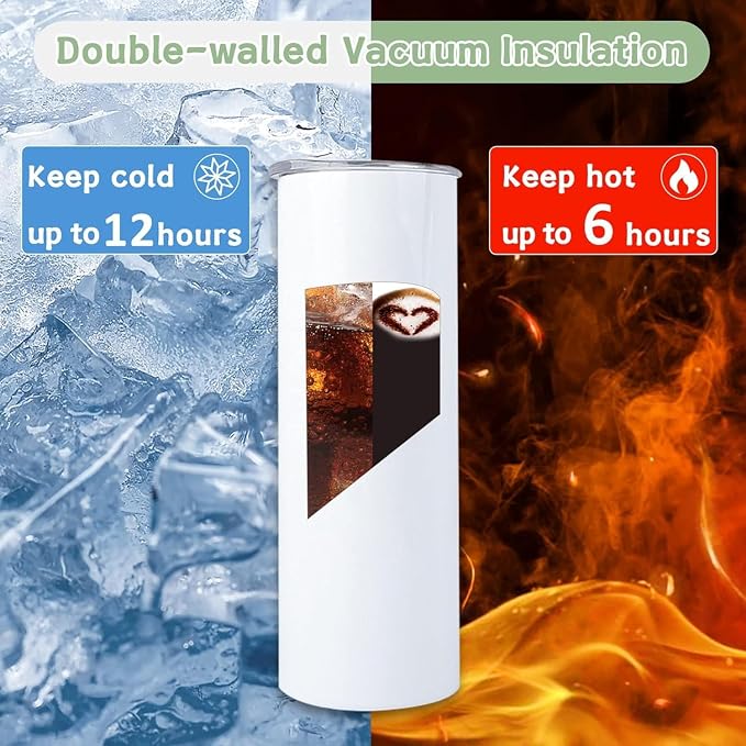 Sublimation Tumblers, 20 oz Skinny Straight Sublimation Tumbler with Lids and Straws Bulk (8 Pack)