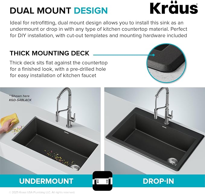 KRAUS Forteza 33-inch Granite Drop In/Undermount Single Bowl White Kitchen Sink