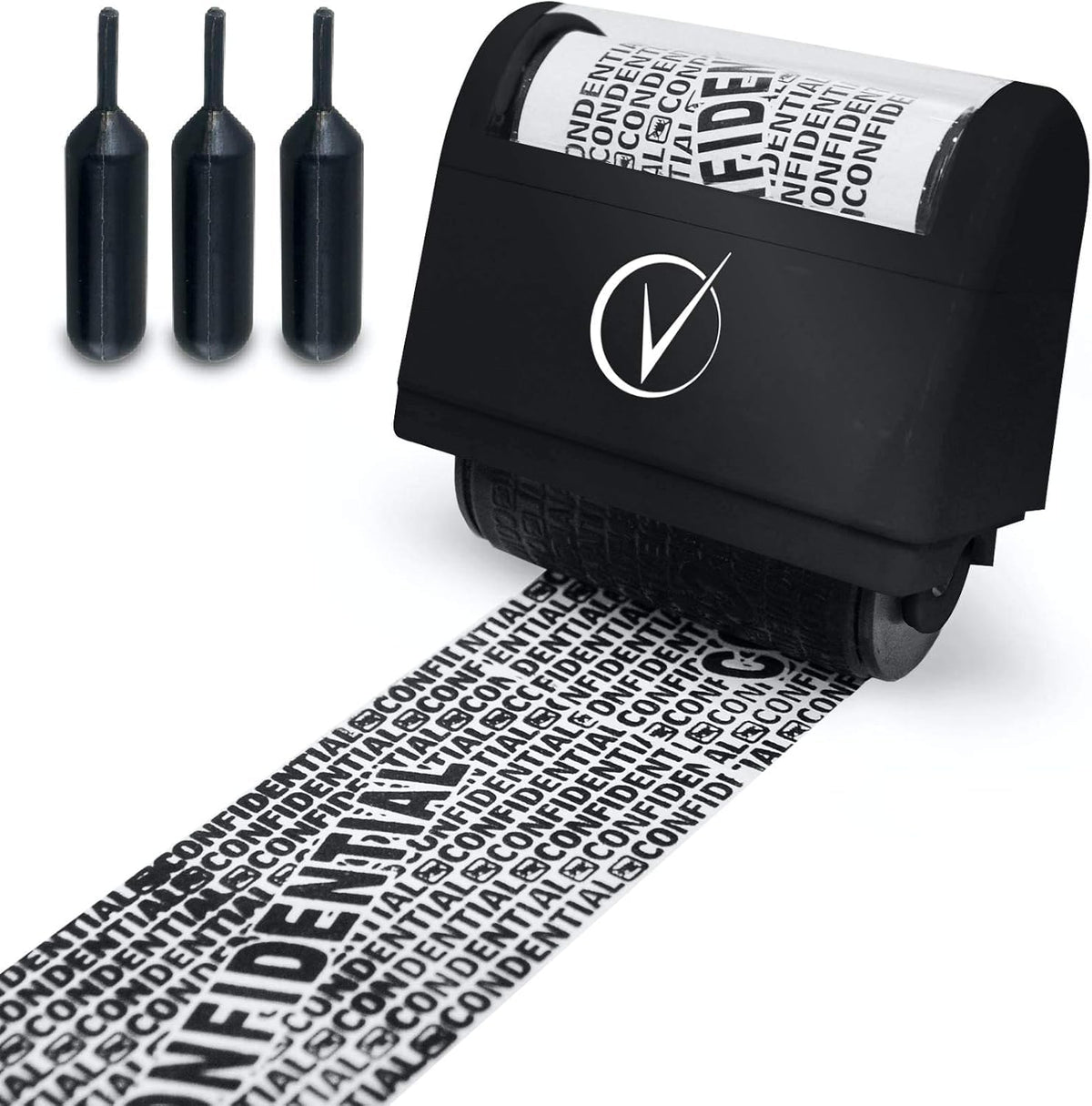 Vantamo Identity Theft Protection Roller Stamp for Hiding Sensitive Information, Wide Confidential Stamp with 3 Ink Refill, Security Stamp Roller for Identity Theft Prevention, Classy Black