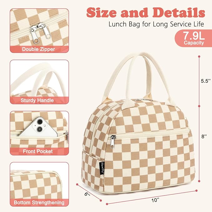 FlowFly Lunch Bag for Women Insulated Lunch Box Corduroy Lunch Tote Cooler for