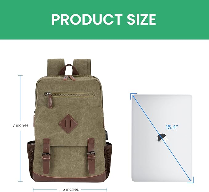 Modoker Vintage Backpack for Men Women, Canvas Bookpack Fits Most 15.6 Inches