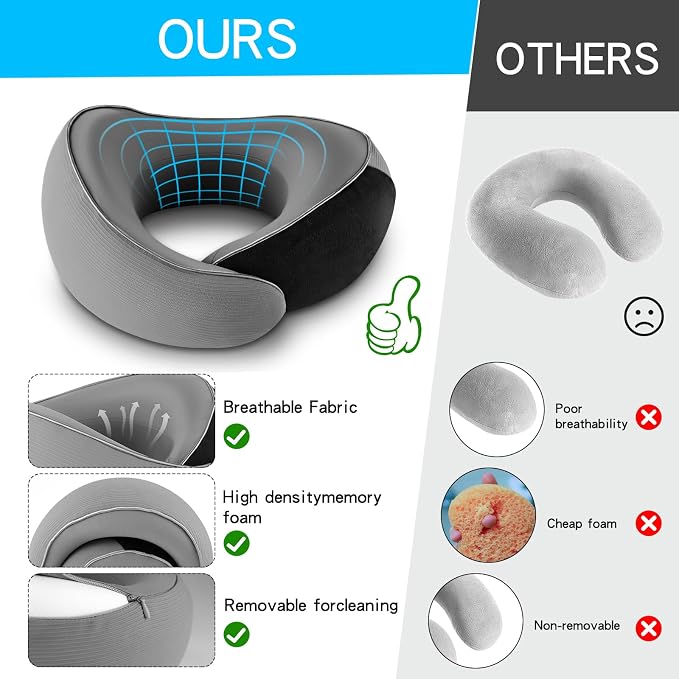 Adjustable Memory Foam Grey U-Shaped Travel Pillow
