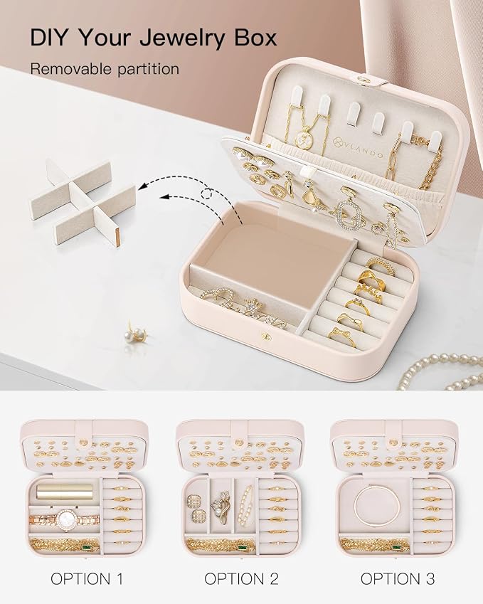 Vlando Travel Jewelry Case, PU Leather Travel Jewelry Box