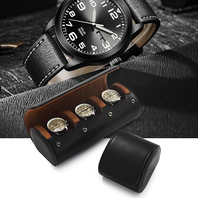 Oirlv Premium Leather Watch Roll Travel Case Single Watch Box