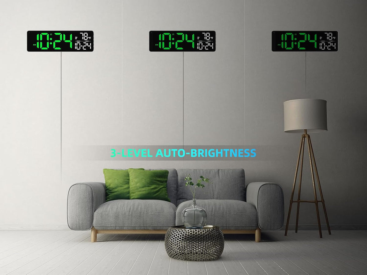 Large LED Digital Wall Clock with Date, Temperature, Auto-Brightness, Auto-DST | Big Digital Clock for Bedroom, Desk, Classroom, Living Room, Kitchen, Office, Gym, Farmhouse, Xmas Gift for Seniors