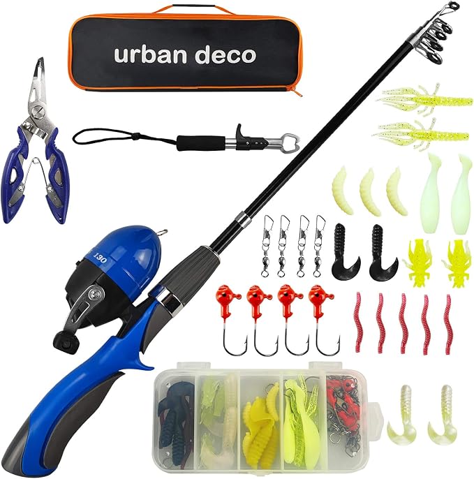 Urban Deco Kids Fishing Pole Set Portable Telescopic Kids Fishing Rod and Reel
