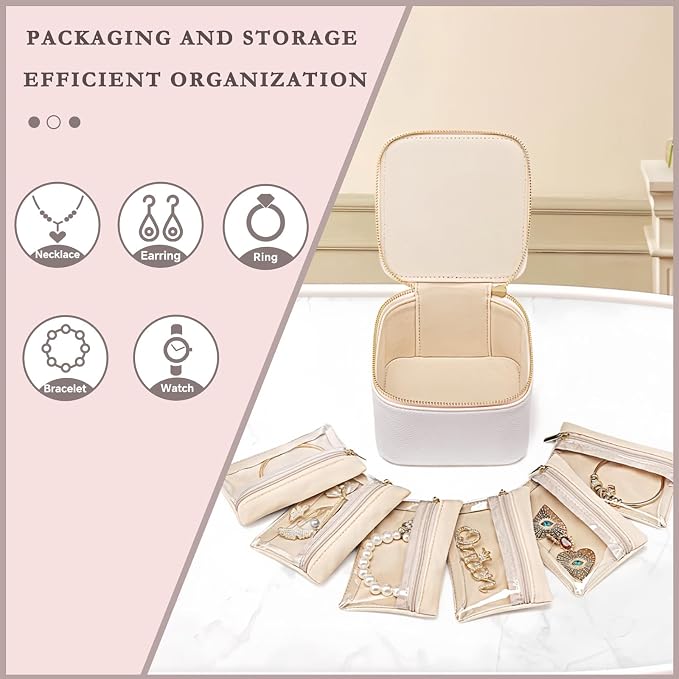 Jewelry Box Organizer for Women, Small Jewelry Travel Case, Leather Travel