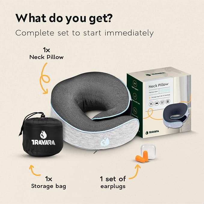 Travel Pillow - Airplane Neck Pillow - 100% Pure Memory Foam Flight Pillow