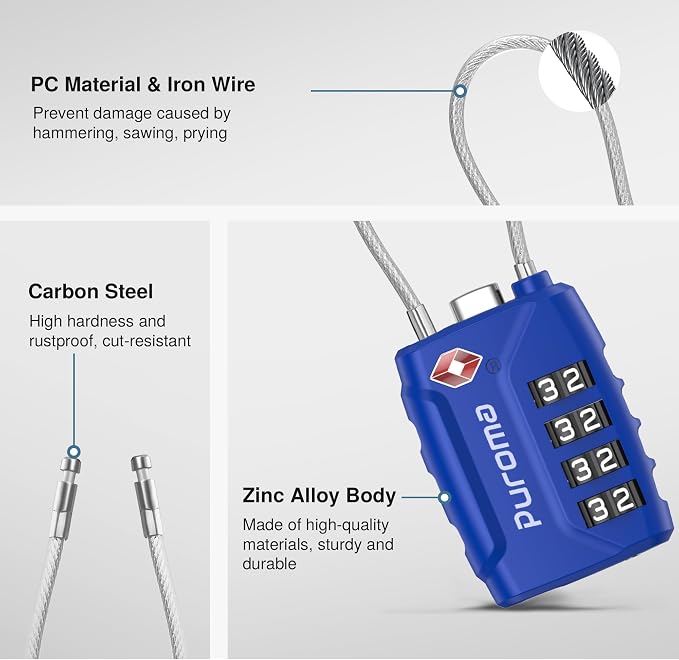 Puroma 2 Pack TSA Approved Luggage Locks, 4 Digit Combination Travel Locks