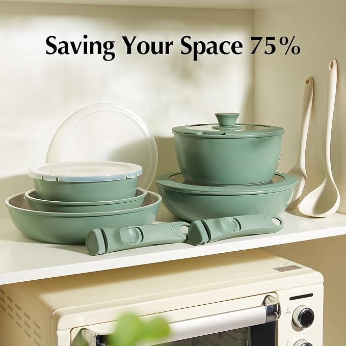 Redchef 16pcs Ceramic Pots and Pans Set Non Stick, Nonstick Ceramic Cookware Set