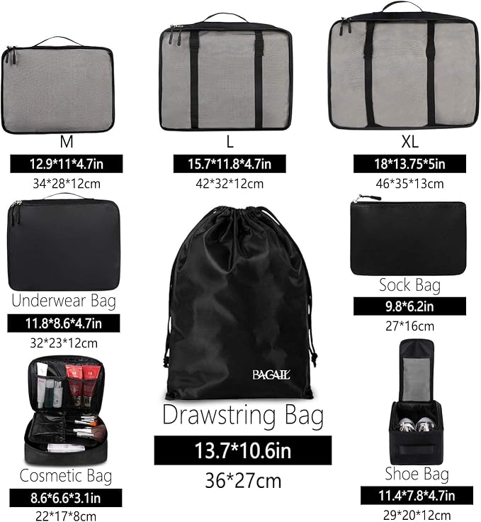 BAGAIL 8 Set Packing Cubes Luggage Packing Organizers