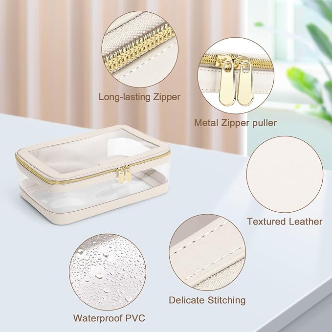 Travel Clear Makeup Bag with Makeup Brush Bag, Leather Makeup Case Toiletry Bag